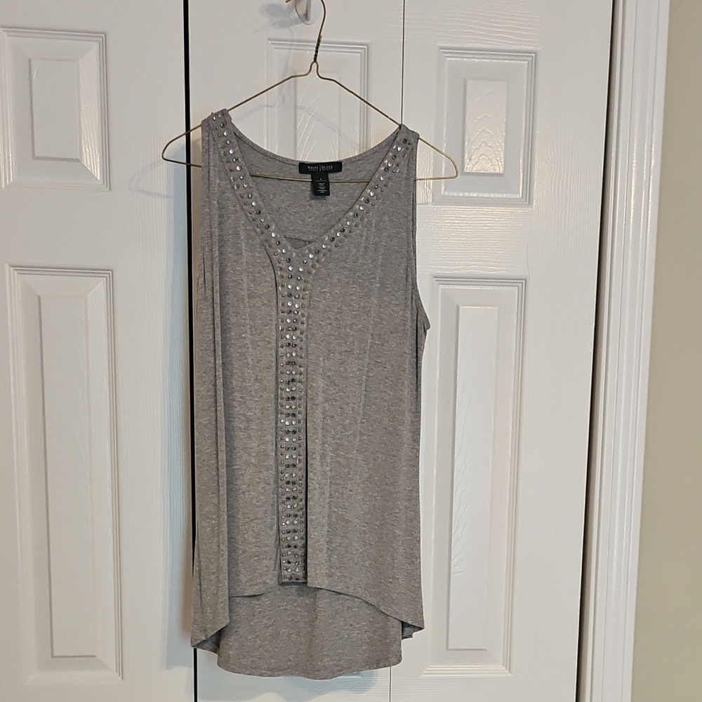 White House Black Market Gray Asymmetrical Embellished Tank Top